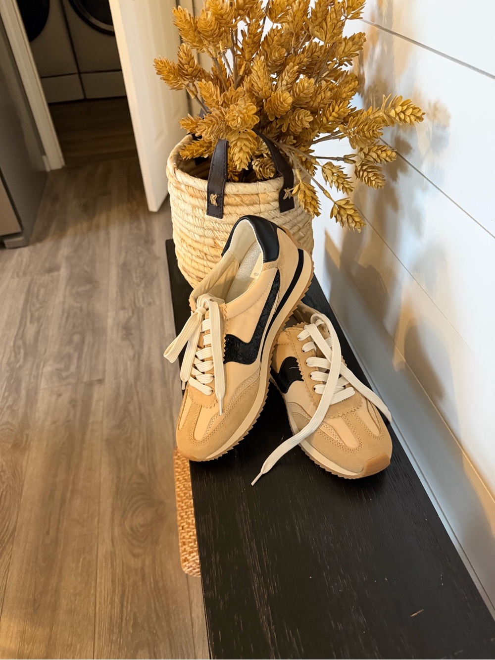 Dolce Vita Beige and Black Lace-Up Sneakers